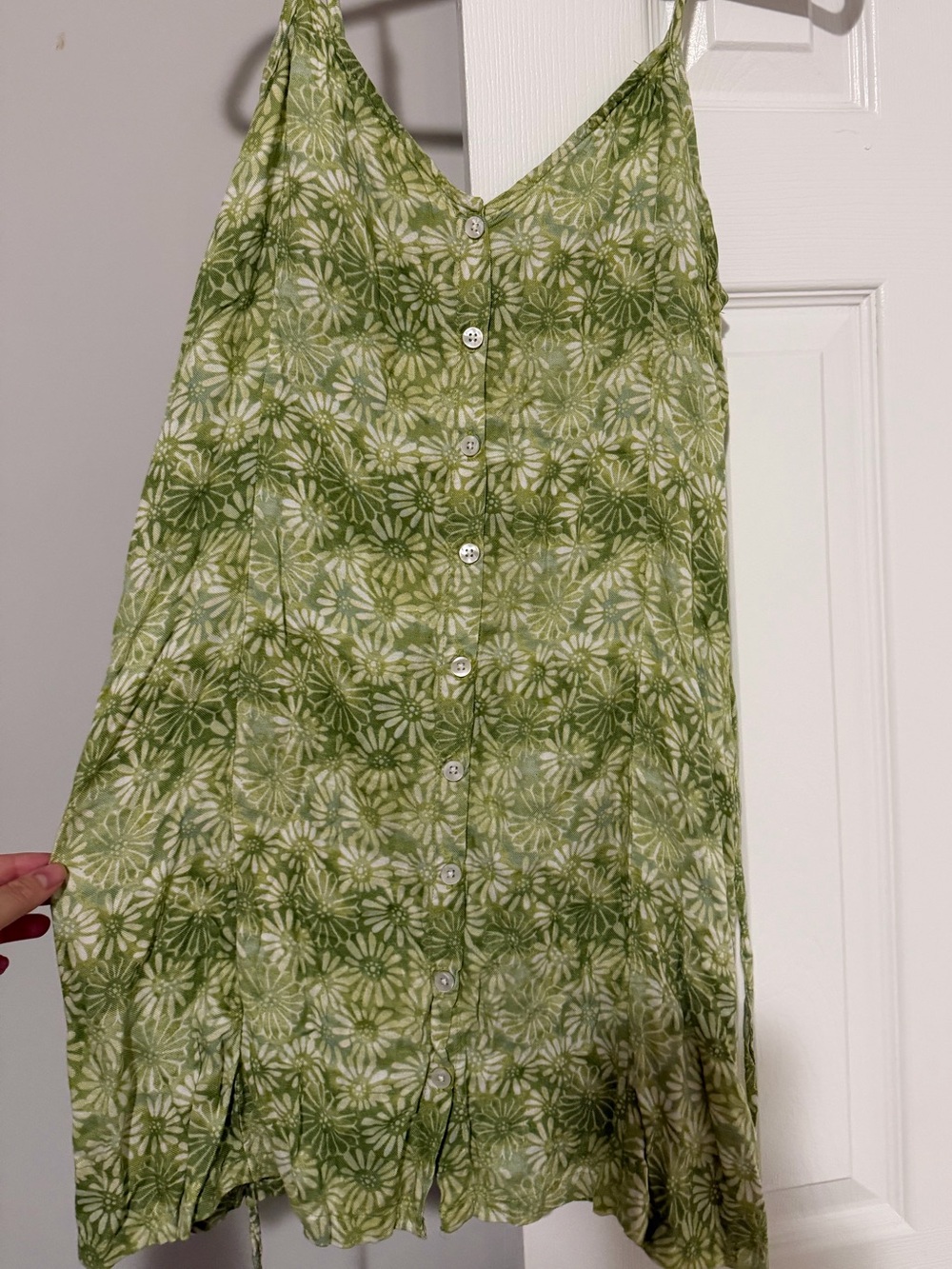 American Eagle Outfitters Green Floral Button-Front Slip Dress
